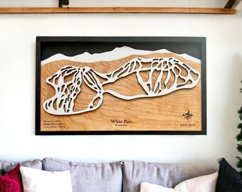White Pass Washington Ski Trail Map: 3D Layered Wood Art