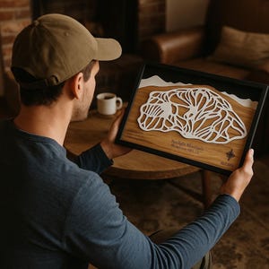 Sunlight Mountain, Colorado - décoration de ski, carte de ski en bois, art des pistes de ski, plan de la station de ski en couches 3D, déco maison de ski, déco snowboard