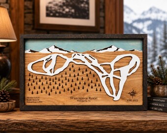 Wintergreen Virginia Ski Trail Map: 3D Layered Wood Art