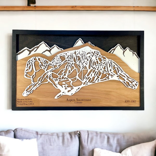 Aspen Snowmass in Aspen, Colorado- Ski Decor, Wood Ski Map, Ski Trail Art, 3D Layered Ski Resort Map, Ski House Decor