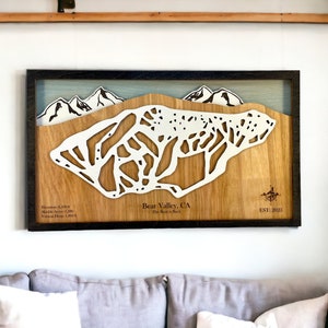 Bear Valley Mountain, Californië: kaart skipiste, 3D, gelaagd, decor skihuis, decor snowboard, bergen