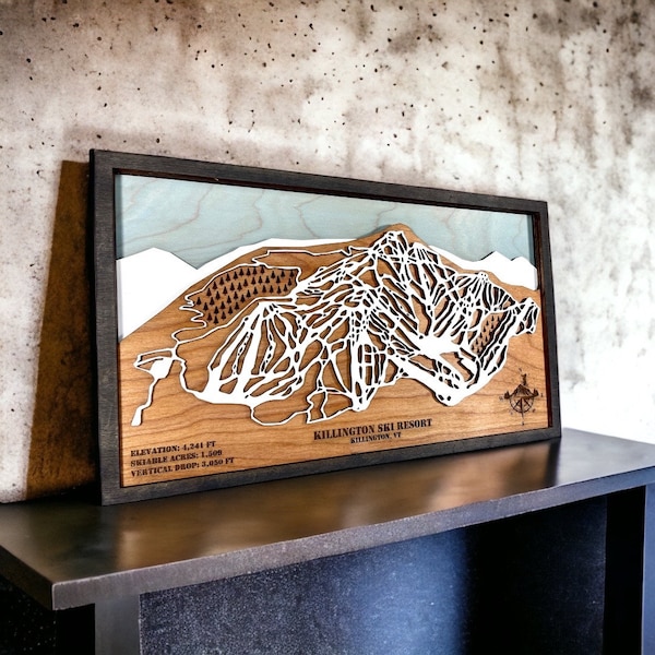 Custom Ski Trail Map - Mountains, Ski, Snowboarding, Ski House Decor, Trails, 3D Layered Ski Map