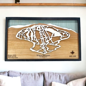 Wildcat Mountain, New Hampshire - décoration de ski, carte de ski en bois, art des pistes de ski, carte de la station de ski en couches 3D, déco maison de ski, déco snowboard