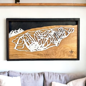 Stazione sciistica Holiday Valley - New York - Arredamento sci, Mappa sciistica in legno, Arte delle piste da sci, Mappa della stazione sciistica a strati 3D, Arredamento casa sciistica