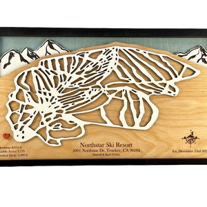 Custom Ski Trail Map Mountains, Ski, Snowboarding, Ski House Decor, Trails, 3D Layered Ski Map image 2