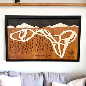 Estación de esquí de Wintergreen, Wintergreen, Virginia: mapa de pistas de esquí, decoración de casas de esquí, montañas en capas en 3D, decoración de tablas de snowboard