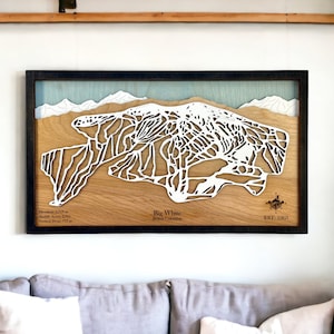 Stazione sciistica Big White, Columbia Britannica - Arredamento sci, Mappa sciistica in legno, Arte delle piste da sci, Mappa della stazione sciistica a strati 3D, Arredamento casa sci, Arredamento snowboard