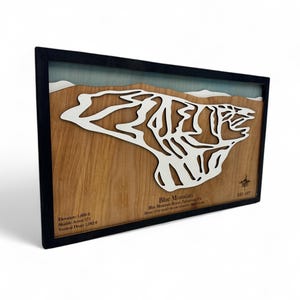 Blue Mountain, Pennsylvanie - décoration ski, carte des pistes de ski en bois, art des pistes de ski, plan de la station de ski en couches 3D, décoration maison de ski