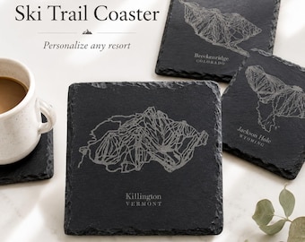 Engrave Ski Trail Map(s) of your choosing on Slate Coasters - Set of 4, Ski Decor