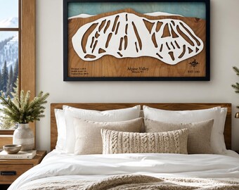 Alpine Valley Ski Resort Map: 3D Layered Wood Ski Trail Art