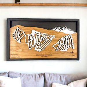 Montagne en raquettes, raquettes, Virginie-Occidentale : carte des pistes de ski, décoration maison de ski, montagnes en couches 3D, décoration de snowboard