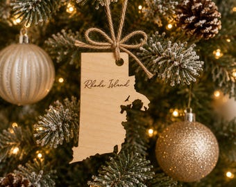 Rhode Island Ornament | Wooden Rhode Island Christmas Ornament | Coastal New England Holiday Decor