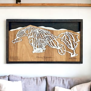 Okemo Mountain, VT - skidecor, houten skikaart, skipistekunst, 3D gelaagde skiresortkaart, skihuisdecor, snowboarddecor