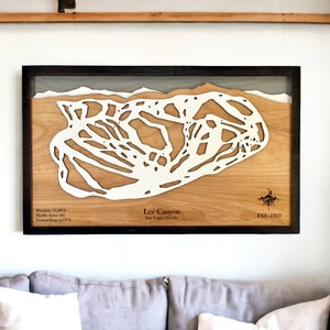 Estación de esquí Lee Canyon, Las Vegas, Nevada: mapa de pistas de esquí, decoración de la casa de esquí, montañas en capas en 3D, decoración de snowboard