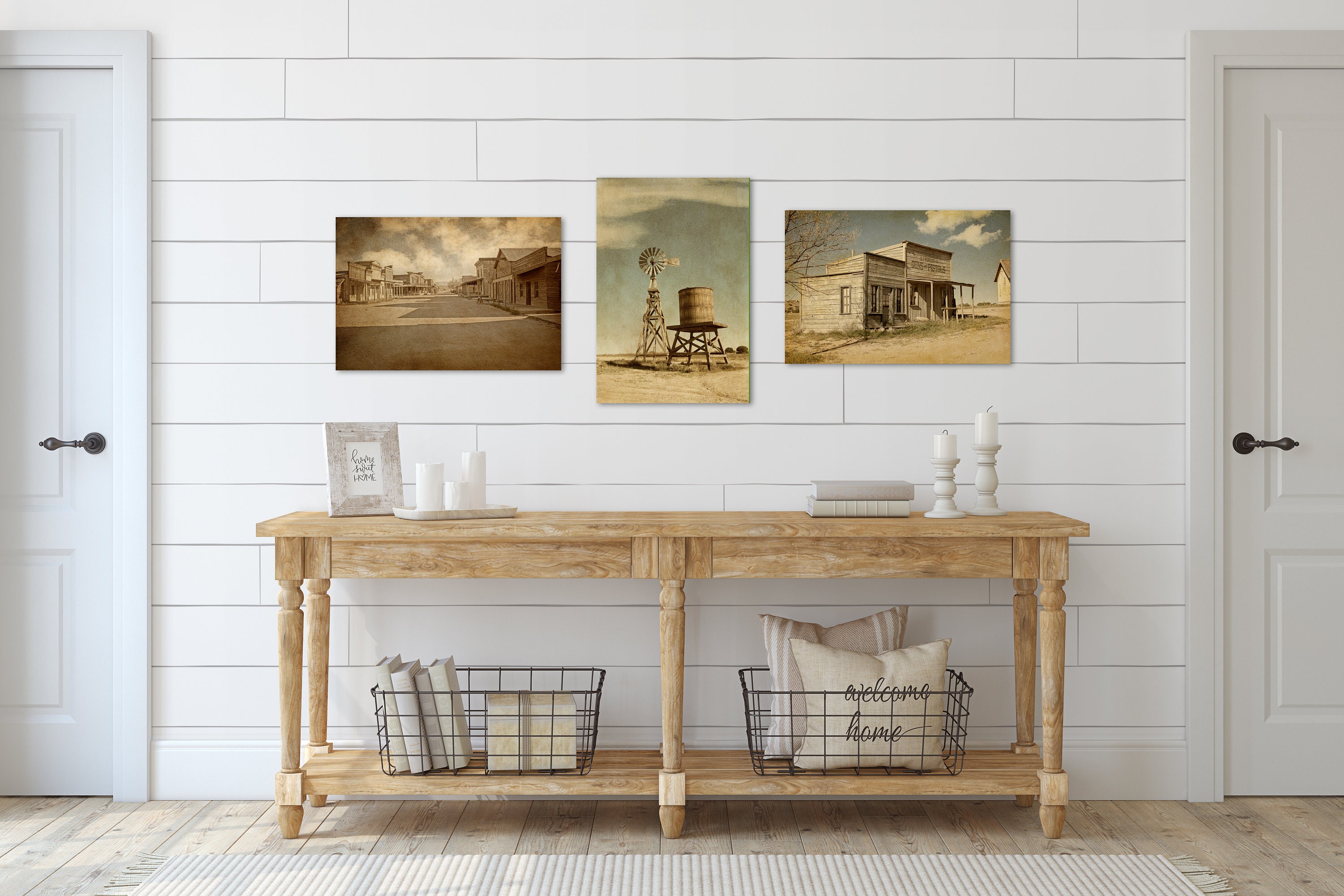 Vintage Western Wall Decor, Photographic Art, Old West Ghost Town, Guns ...