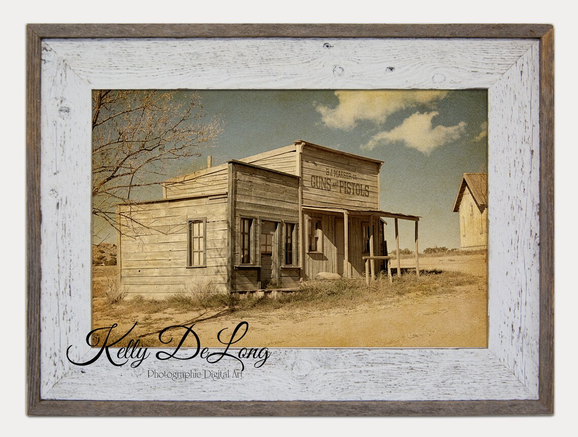 Vintage Western Wall Decor, Photographic Art, Old West Ghost Town, Guns