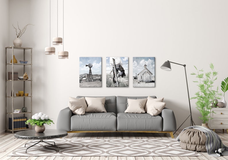 Old Western Ghost Town Windmill Mounted Print or Canvas. Subtle Blue ...