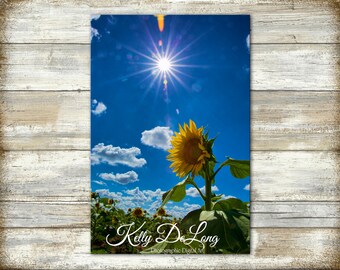 Sunflowers, Sunburst, mounted print, canvas wrap or metal. Vibrant colors perfect décor for country home, ranch, cabin or modern farmhouse