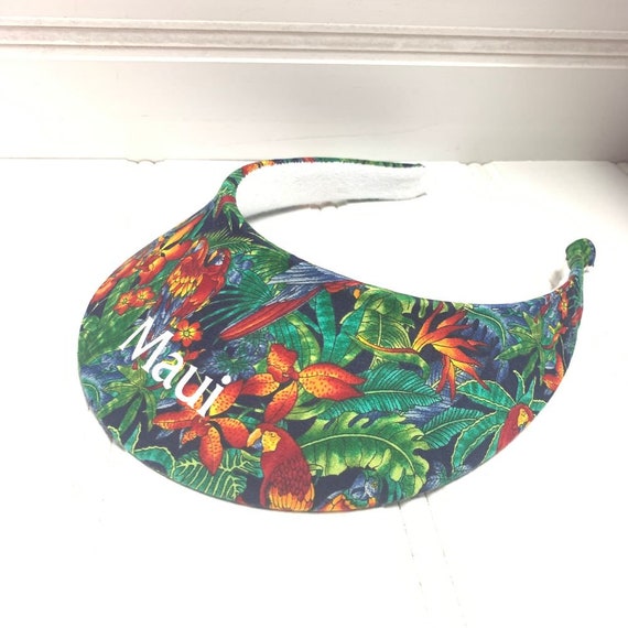 Vintage 80s 90s Maui Tropical Parrots Hat Visor Mu