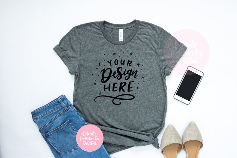 Download Bella Canvas 3001 Deep Heather Unisex T-Shirt Mockup ...