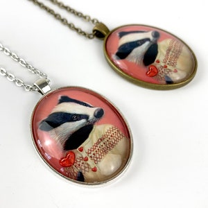 Badger Pendant, Badger Jewelry, Fair Isle Sweater Large Glass Oval Cameo Necklace, &quot;Beatrice&quot;