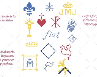 Simple Catholic Symbols for Cross Stitch Embroidery PDF Digital Download