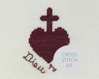 Dieu Le Roi Sacred Heart -- Catholic Cross Stitch Kit