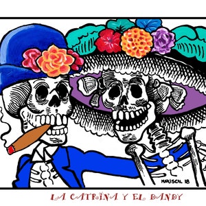 La Catrina Art Print, La Catrina Y El Dandy Art Print from Original Painting, Day Of The Dead Art Print, Dia De LosMuertos,