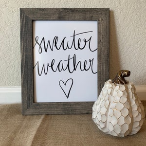 Sweater Weather, Fall printable art, Fall digital download, Fall wall art, Black and white digital art, calligraphy