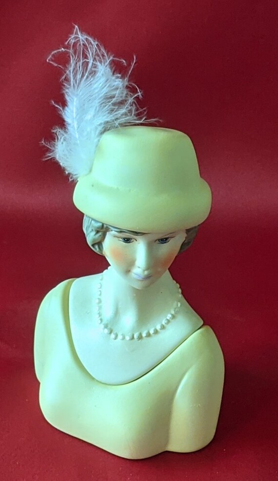 Vintage, Porcelain Bisque, Yellow, Lady Figurine Trin… Gem