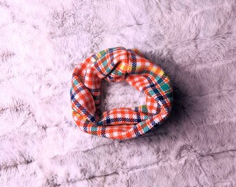 Bright Plaid Pet Scarf: Handmade Upcycled Twisty Design