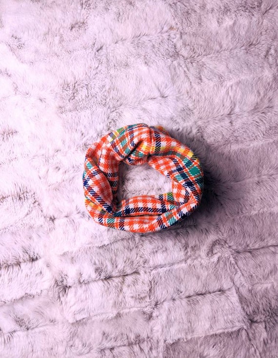 Bright Plaid Pet Scarf: Handmade Upcycled Twisty Design