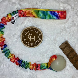 Small Dog Training Toy, Bungee Tug Toy, Chuckit Glow Ball with Handle Tug, Tug of War, Handmade by Critter Harmony, Unique Durable Playtime