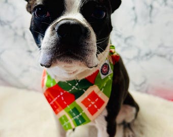 Holiday Argyle Pet Bandana: Christmas Dog or Cat Gift