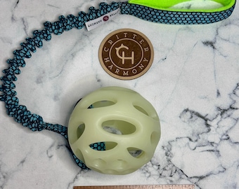 Handmade Bungee Dog Tug Toy: Large Glow in the Dark Lattice Ball, Fleece Handle