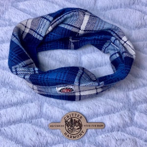 Dad’s Flannel Shirt Dog Scarf, Cat Scarf Unique Custom Twisty Design Handmade Critter Harmony Reclaimed Limited Edition Upcycled Pet Fashion