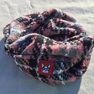 Pink Plaid Dog Infinity Scarf: Handmade Pet Accessory