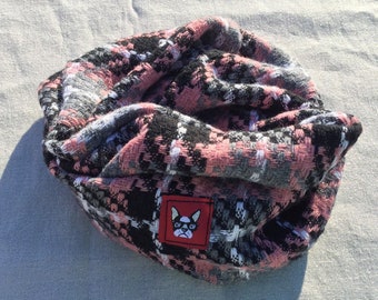 Pink Plaid Dog Infinity Scarf: Handmade Pet Accessory