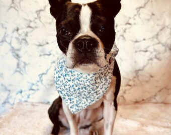 Vintage Blue Quilted Dog Bandana, Cat Bandana, Unique Custom Elastic Design, Handmade Critter Harmony Reclaimed, Reversed Fashion Accessory