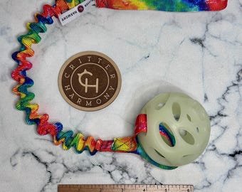 Handmade Bungee Dog Tug Toy: Small Chew King Glow in the dark Lattice Ball, Fleece Handle