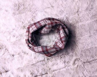 Red Plaid Dog Scarf, Cat Scarf, Unique Custom Twisty Design, Handmade Critter Harmony Reclaimed Fabric Upcycled Pet Fashion Accessory, Gift