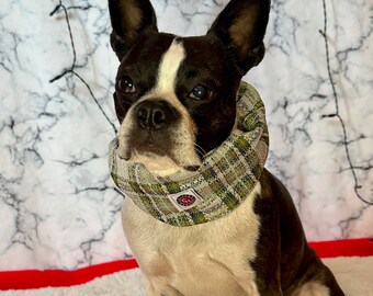 Green Plaid Dog Scarf: Upcycled Vintage Sweater Pet Snood