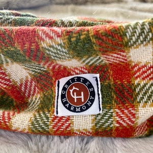 Plaid Dog Scarf: Orange Green Sweater Knit Pet Scarf