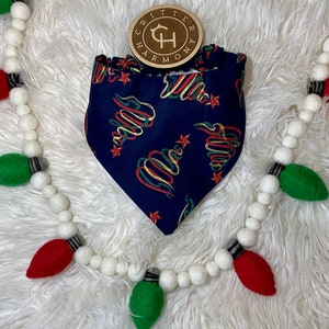 Vintage Christmas Tree Dog or Cat Bandanna, Slip on Bandana, Elastic Bandana, Critter Harmony, Holiday Scarf, Christmas Dog