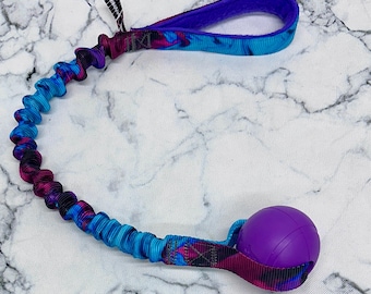 Handmade Bungee Dog Tug Toy: Small Chew King Ball, Fleece Handle