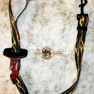 A short adjustable leash with a handle, that connects to your dogs harness and then buckles right into the receiver in your vehicle.