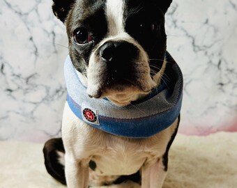 Handmade Denim Look Dog Scarf: Blue Twisty Pet Fashion Accessory