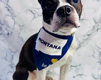 Montana Blue and Gold Dog or Cat Bandana: Handmade Cotton Pet Accessory