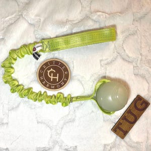 Dog Training Toy, Pup Gift, Bungee Tug Toy, Chuckit Glow Ball Handle Tug, Tug of War, Handmade by Critter Harmony, Unique Durable Playtime