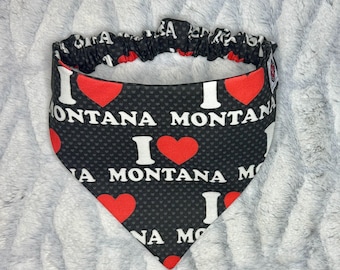 Montana Love Dog Bandana, Upcycled Cat Bandana, Elastic Pet Fashion